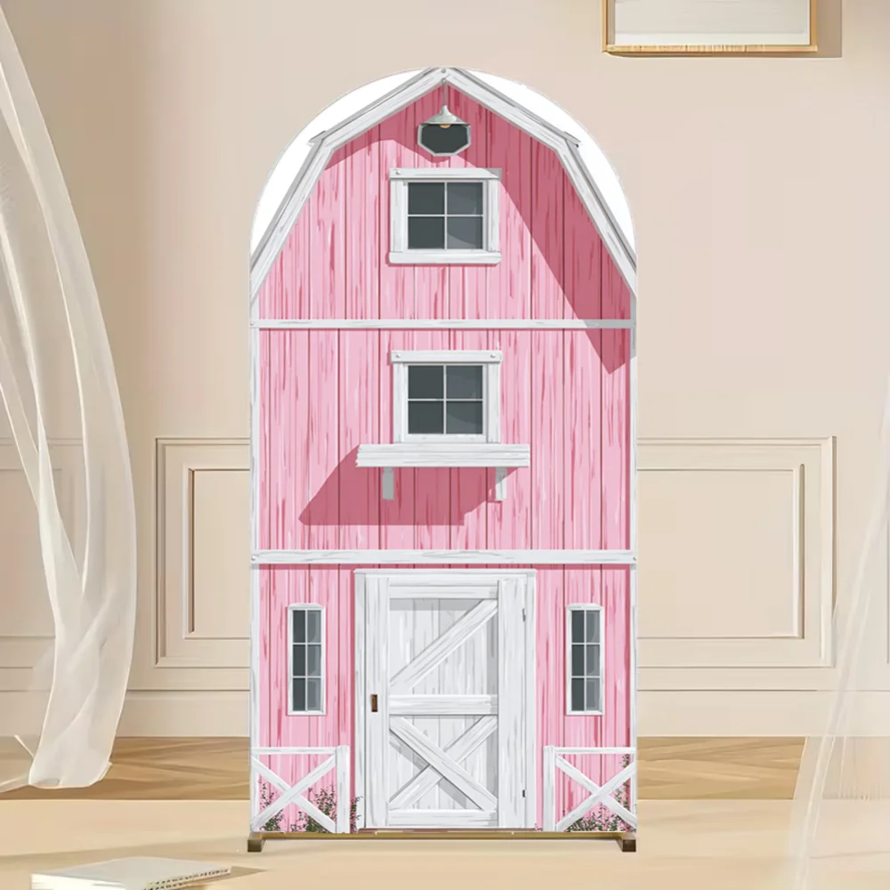 

Farm Theme Arch Backdrop Cover Barn House Door Boy Girls Birthday Party Decor Red/Pink/Brown Baby Shower Photography Background