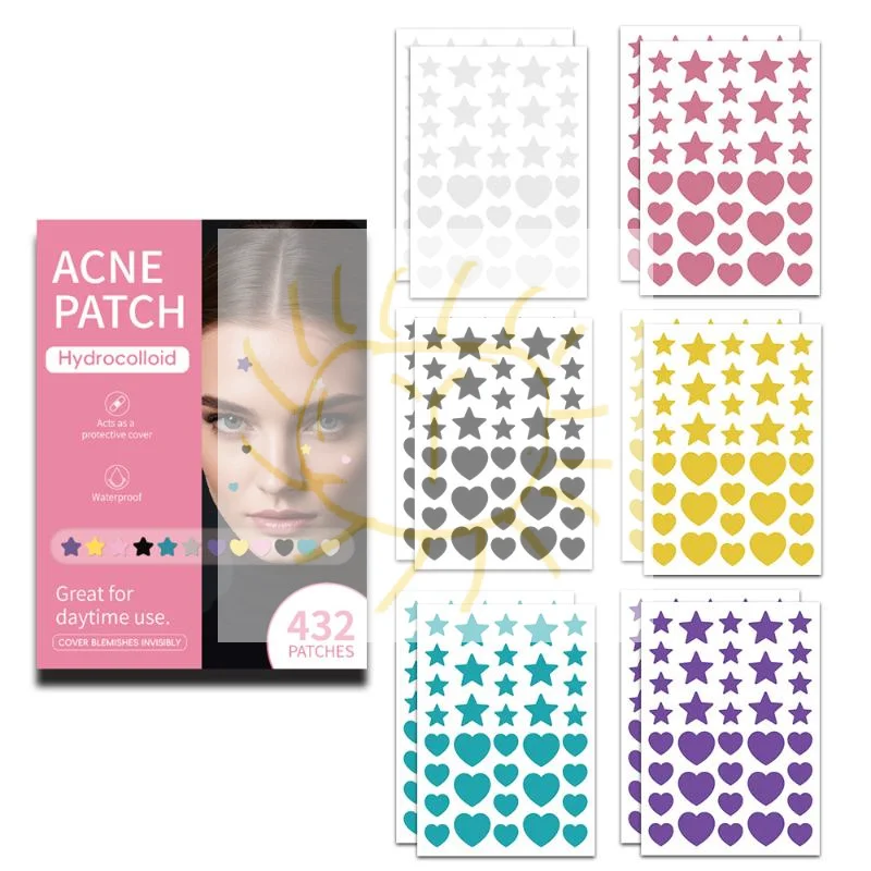 432 Uds parche para espinillas acné hidrocoloide estrellas coloridas corazón Invisible transpirable eliminación de acné cubierta de acné parche para espinillas y manchas faciales
