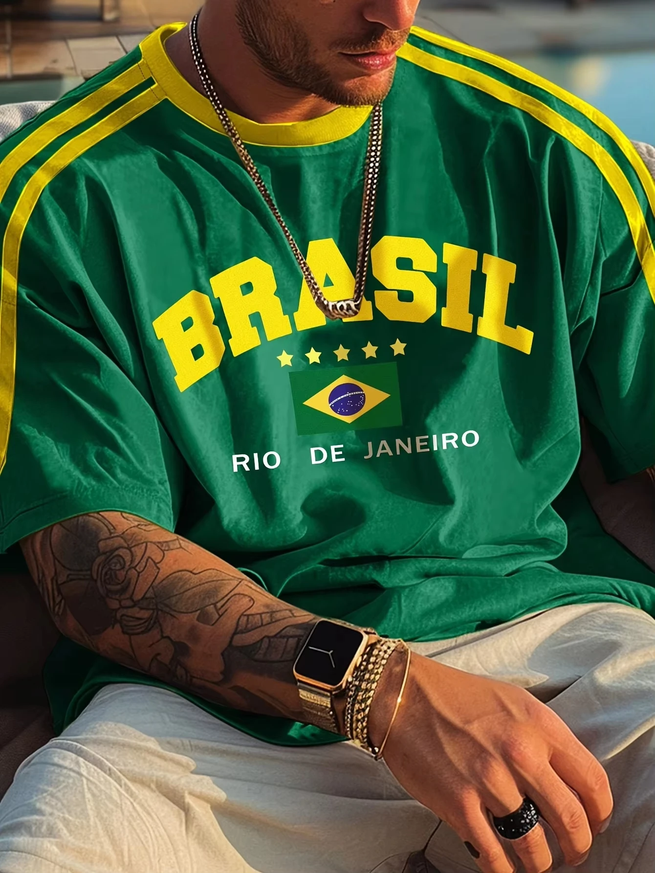 Summer New Style Brazilian Flag 3D Men's T-shirt Suitable for Outdoor Training Football Jersey Quick-drying Breathable Version