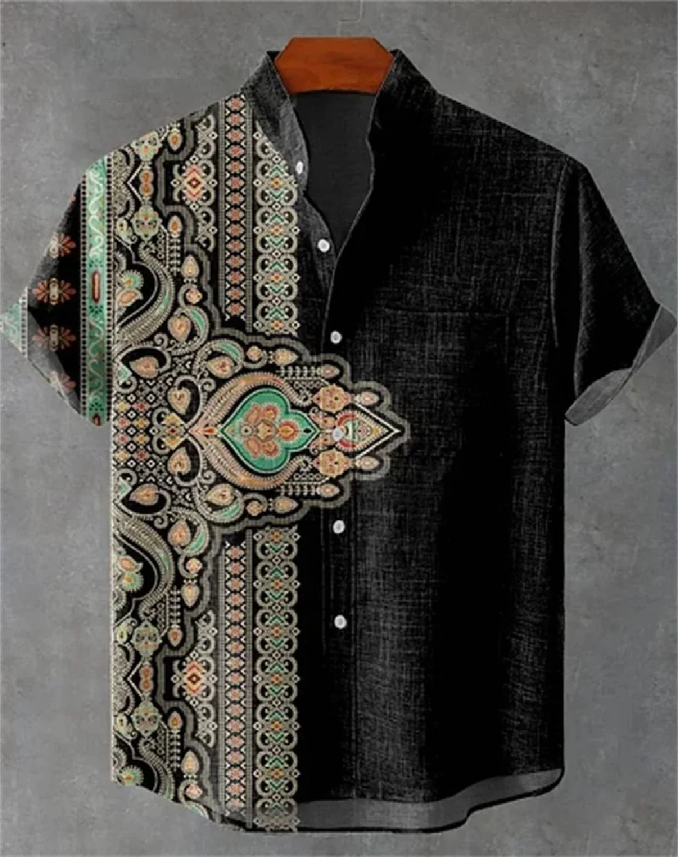 Hauts pour hommes, pulls en lin, chemises à manches courtes pour hommes totem tribal, cárdigans, cols boutonné, nouvelles chemis