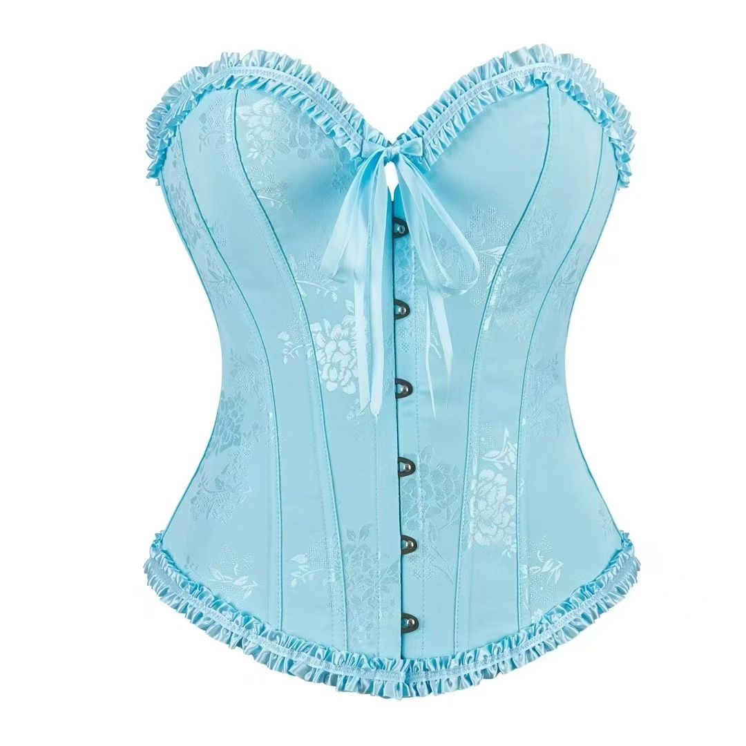 Fashion Floral Overbust Corset New Style Waist Bustier Top Pink Purple Blue Korset Shaper