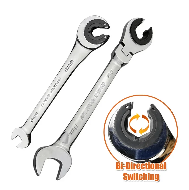 1Pc 8-19 mm Tubing Ratchet Spanner Combination Wrench Ratchet Flex-head Metric Oil Flexible Open End Wrenches Tools Dropshipping