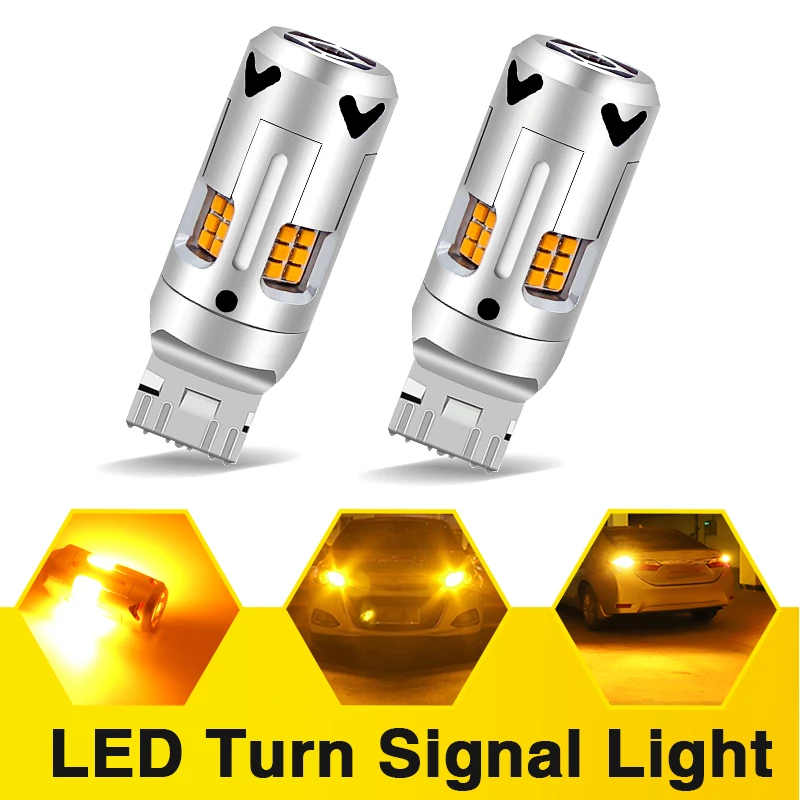 

2 шт. светодиодные лампы T20 7443 W21/5W 7444NA для указателей поворота W21W 7440 WY21W 7440NA, мощные белые/желтые лампы 12В, автомобильные аксессуары