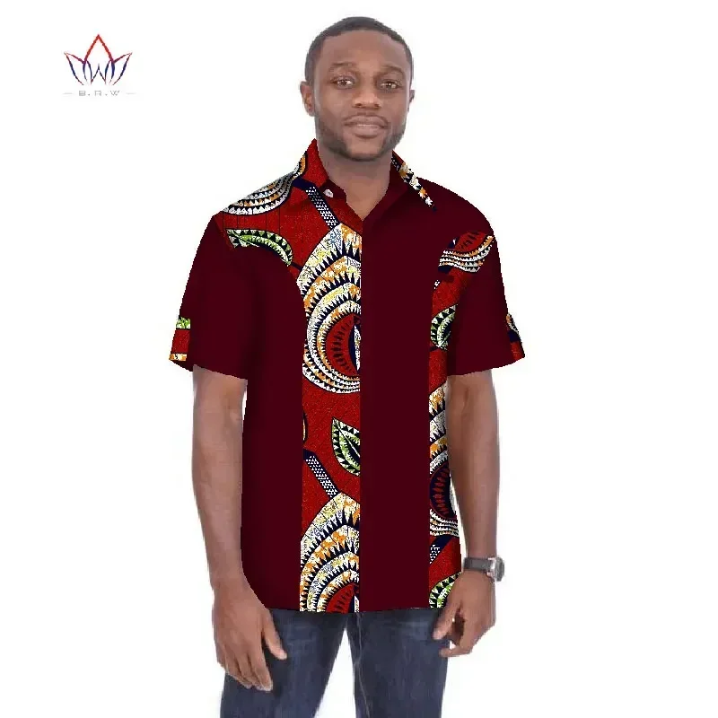 Traditional Mens African Clothing Men Shirts Short Sleeve Dashiki Men African Print Shirt Plus Size Mens Clothing 6XL BRW WYN05