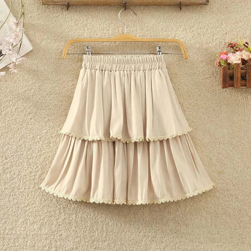 Blue Gray Lace Patchwork Cake Mini Skirt Women 2023 Fashion Elastic High Waist Short A-Line Skirt Female Casual Sweet Tutu Skirt