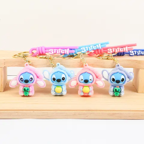 4PCS Lilo & Stitch Toys Keychian Anime Stitch Pendant Keychain Sweet Pink Angel Keychian Women Car Keyring Girl Birthday Gift
