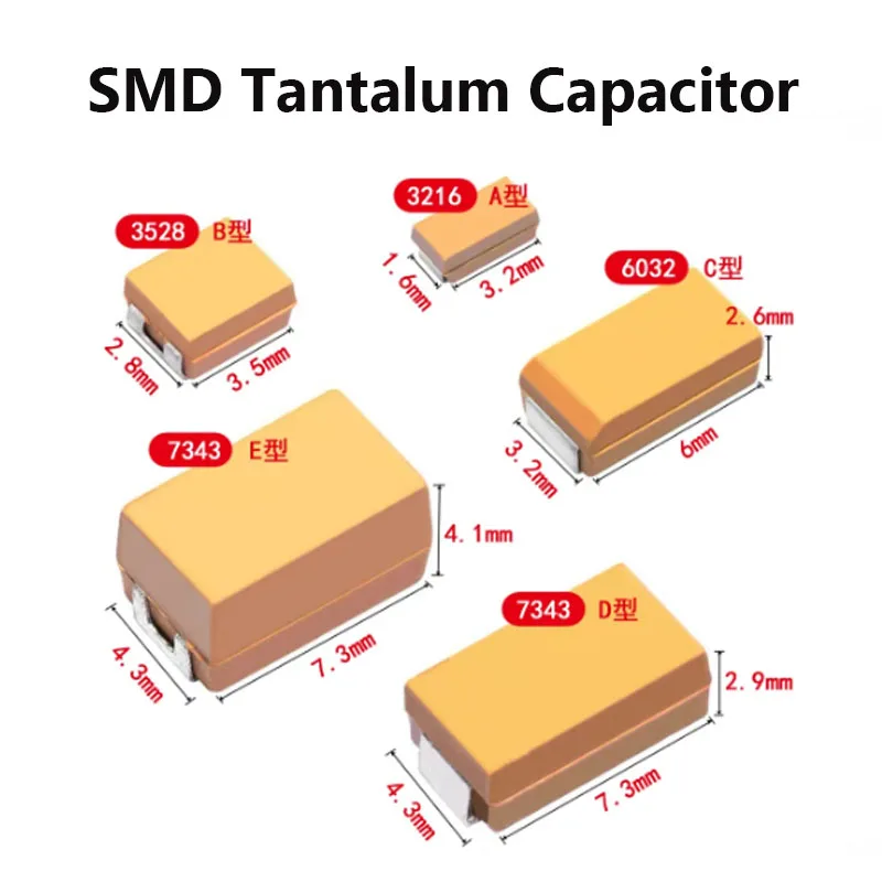 10PCS SMD Tantalum Capacitor A B C D TYPE 100UF 150UF 220UF 330UF 470UF 680UF 6V 6.3V 10V 16V 25V 35V 50V 4.7/6.8/10/15/22/33/47