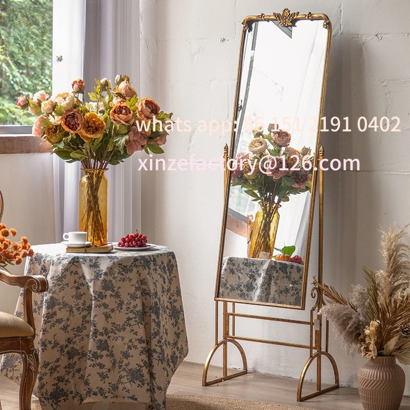Customizable French antique bronze mirror entry floor-to-ceiling mirror tea restaurant atmosphere photo mirror bedroom living ro