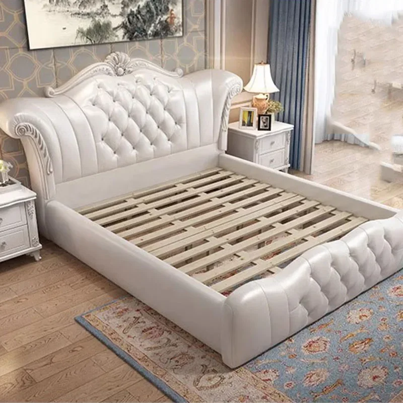 Dormitorios De madera cama moderna tamaño Queen salón principal cama Queen marco De lujo cuero Camas De Matrimonio Dormitorio muebles para el hogar