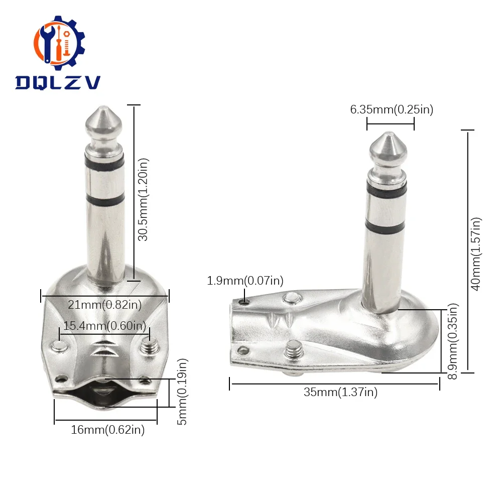 Metalowy kąt prosty 6,35 90 stopni 2/3-biegunowy wtyk monofoniczny/stereo Jack 6,35 mm złącze wzmacniacza telefonu gitarowego