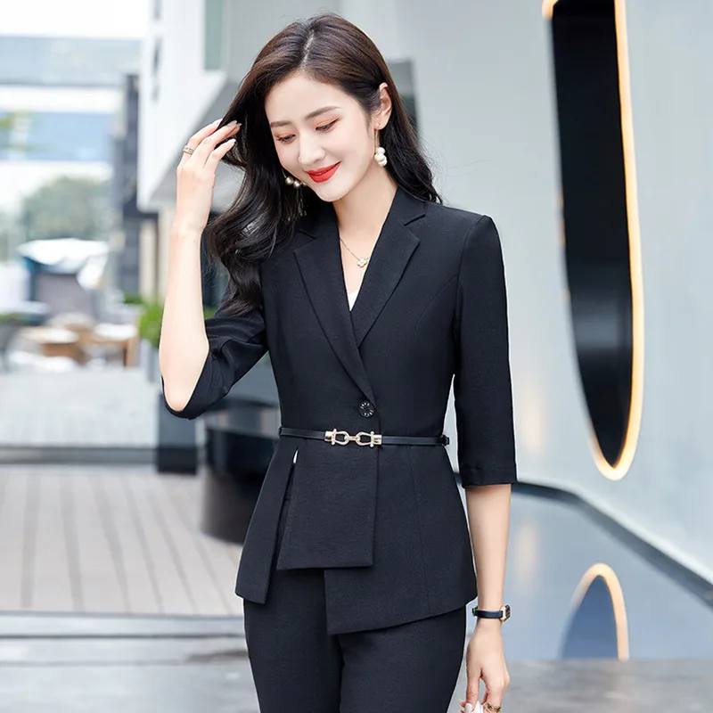 Pink Women Dresss Suits with Dress and Tops 2 Piece Set OL Styles Business Work Wear Suits Fashion Summer Ladies Office Blazers