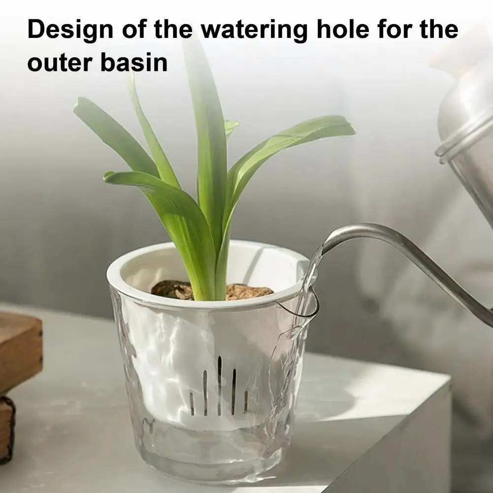 Flowerpot PET Highly Transparent Self-Watering Planter with Glacier Pattern Double-Layer Design Breathable Inner Basin Plant Con