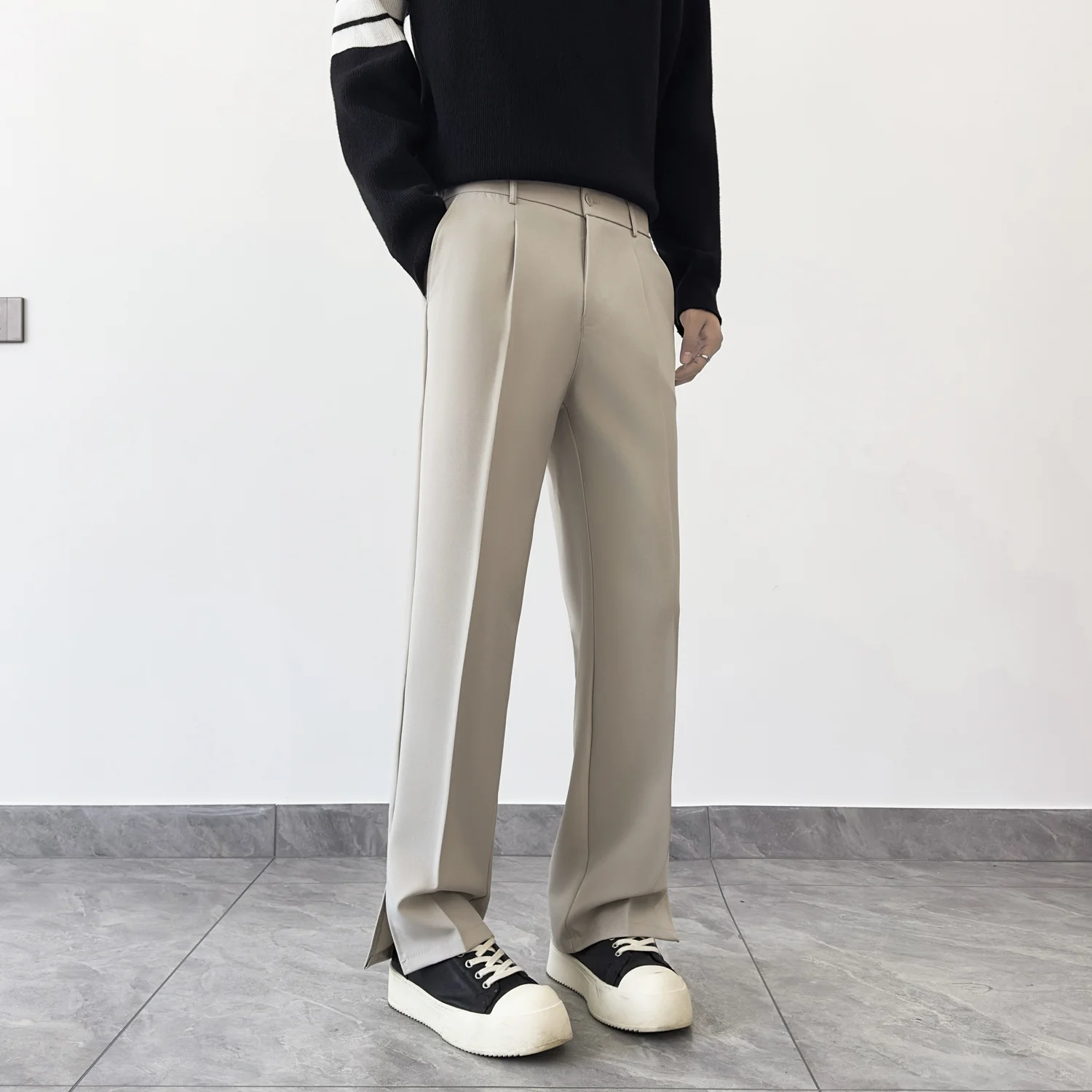 Herbsthosen für Herren, lockere Freizeithosen mit guter Drapierung, bodenlange Hosen, koreanischer Stil, trendige gerade Anzughosen. – Detail 34