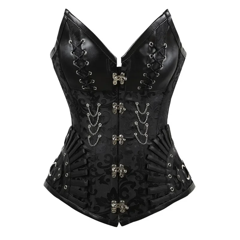 

Steampunk Overbust Corset Embroidery Black Gothic Clothing Women Clubwear Bustiyer Lace-up Corselet Body Shapewear