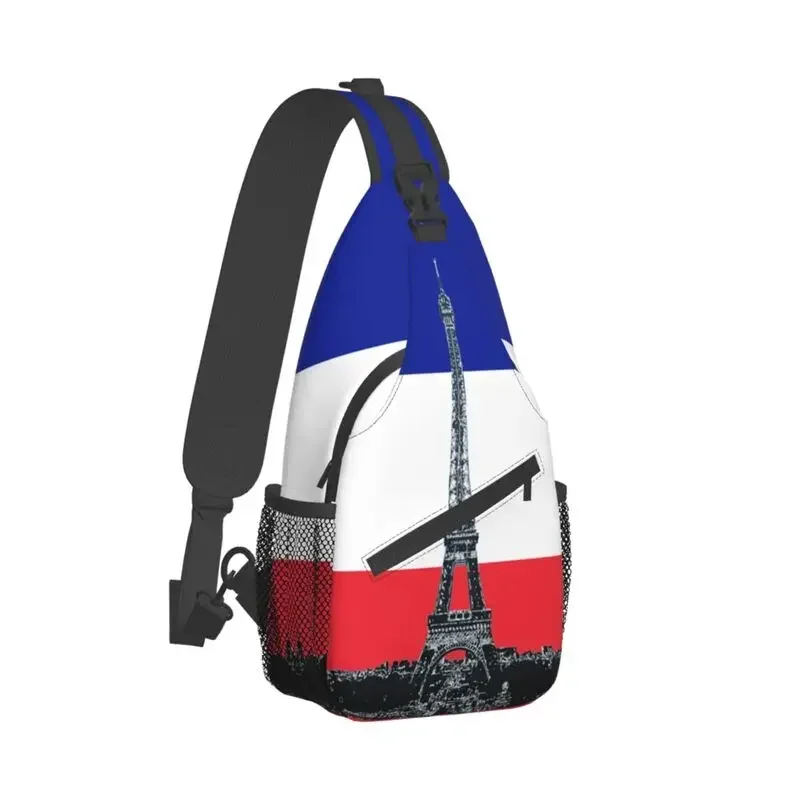 Fashion France Flag With Eiffel Tower Sling Crossbody Backpack Men Shoulder Chest Bags for Camping Biking