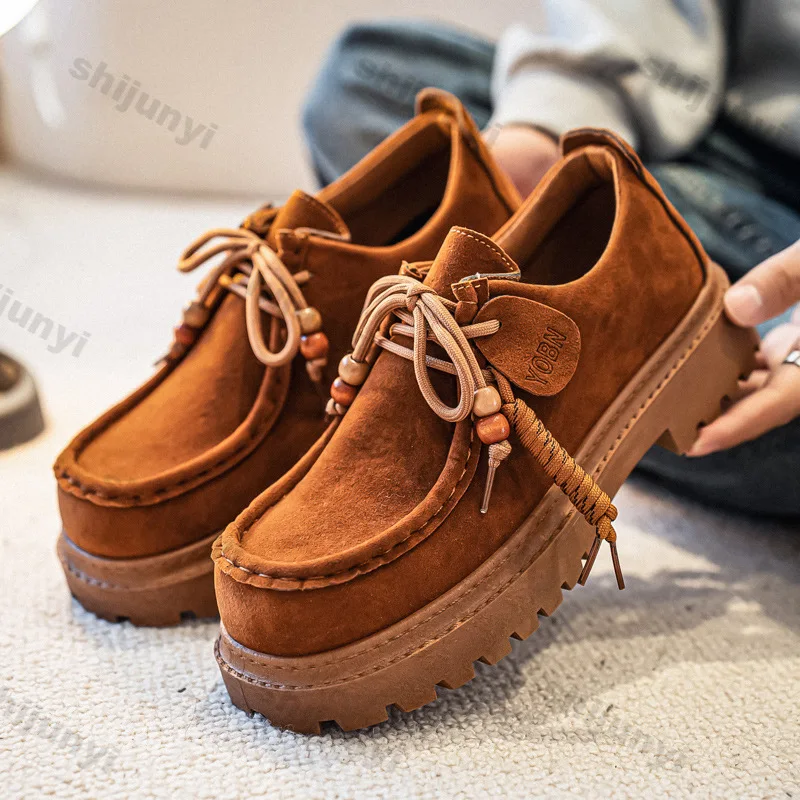 

Men's Casual Shoes 2025 New Fashion Low Top Platform Boots Lace Up Comfort Soft Sole Sewing Round Toe Frosted Suede Shoes