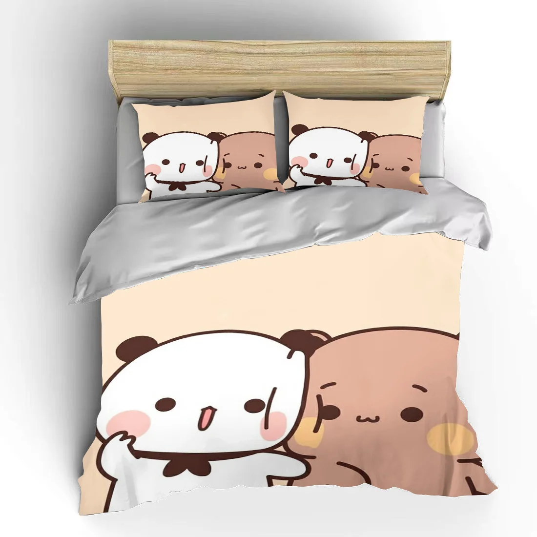 Imagem -05 - Conjunto de Cama para Crianças Capa de Edredão Microfibra ou Poliéster Urso Bonito Kawaii Rei Gêmeo Gêmeo Bubu Dudu Presente de Natal