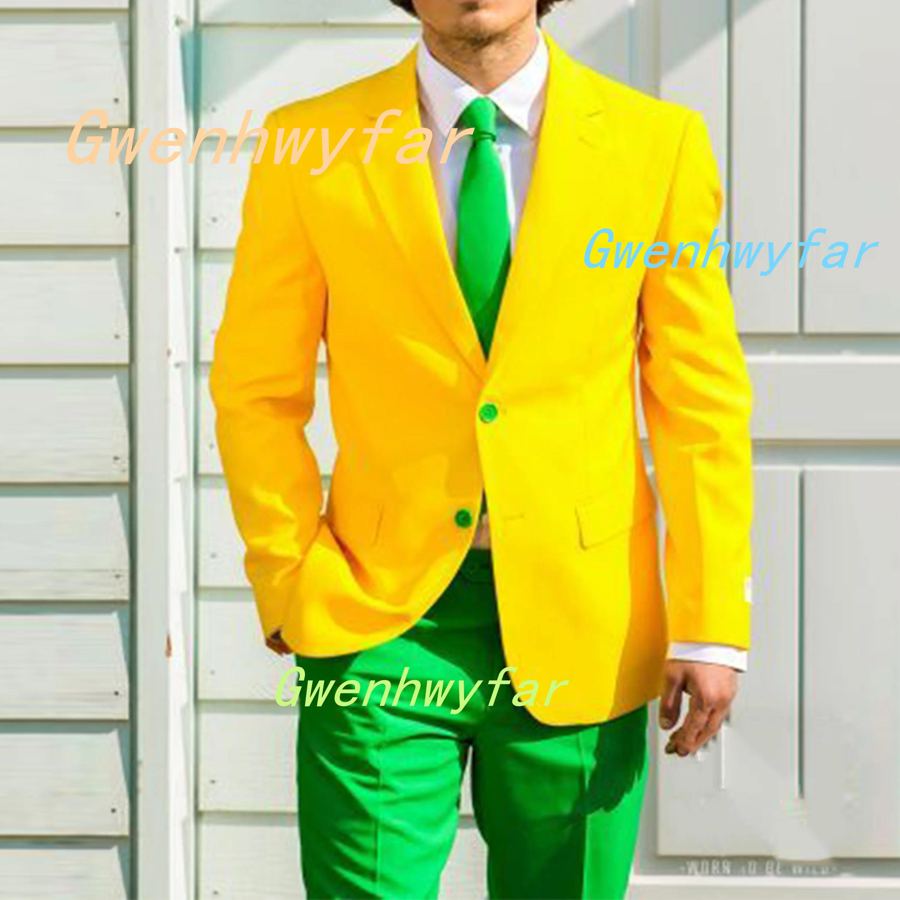 

Gwenhwyfar модные желто-зеленые костюмы для мужчин oung, приталенный костюм для выпускного вечера, пиджак, брюки, модные смокинги из 2 предметов