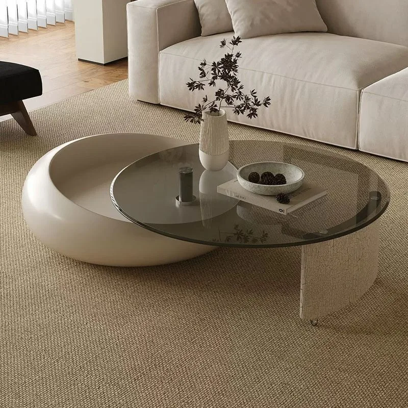 Rotary sliding combined coffee table round creative advanced art glass coffee table living room Italian furniture accessories