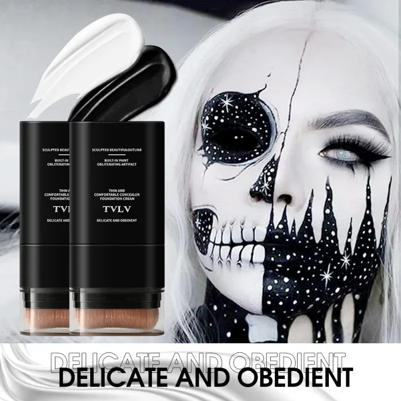 TVLV Bastão de base corretivo de duas cores Natal Halloween maquiagem preto e branco base de duas cabeças Bom corretivo