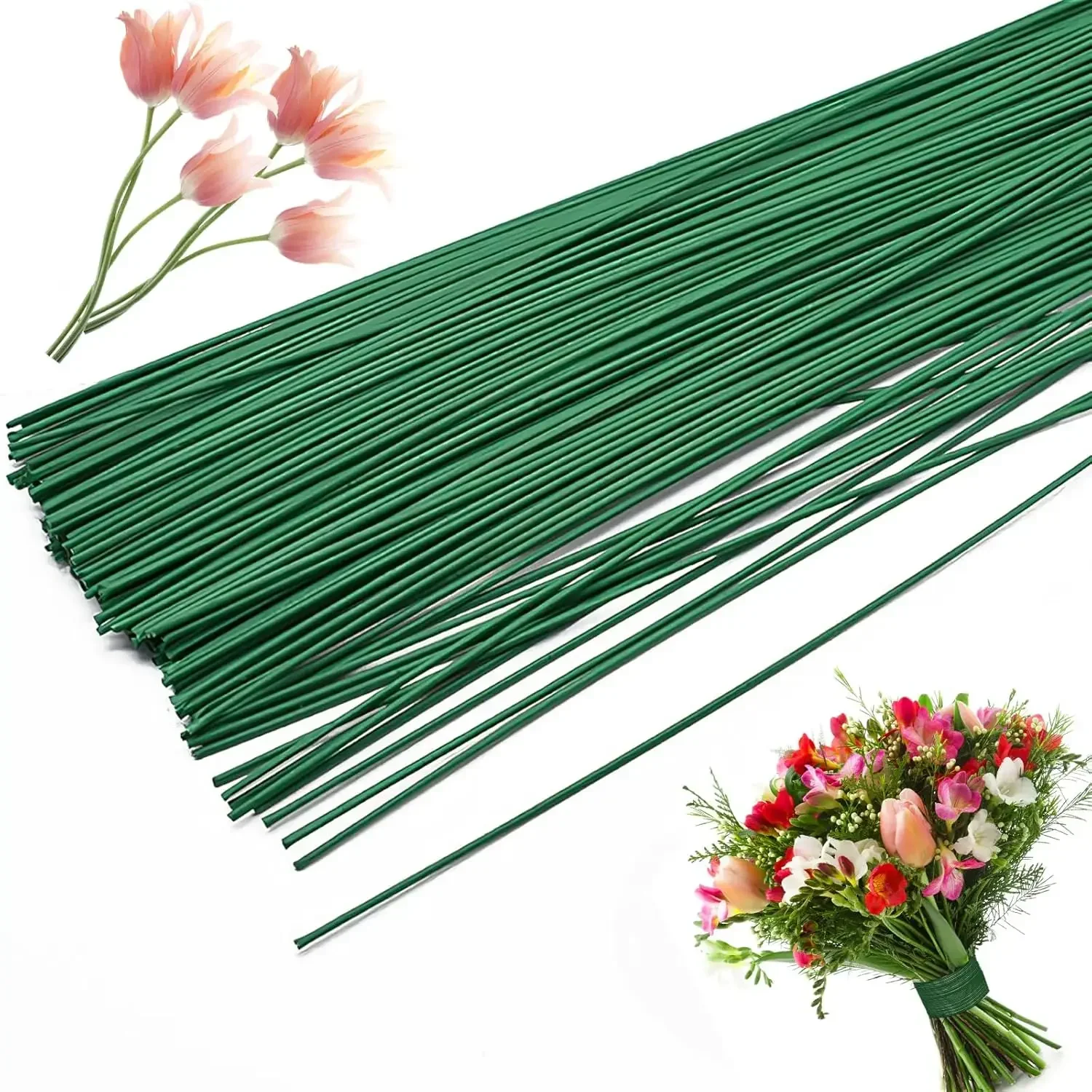 Künstlicher Blumenstiel Draht Blumenstange für DIY Chenille-Stiele Stab Simulationsblumenmaterial mit grünem Floristikband – Detail 4