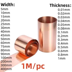 1 Meter Breite 5–400 mm, 99,99 % reiner Kupferfolienstreifen, hochreines T2-Rotkupfer, abgeschirmtes Blech, Rollestärke 0,01 mm – 1 mm