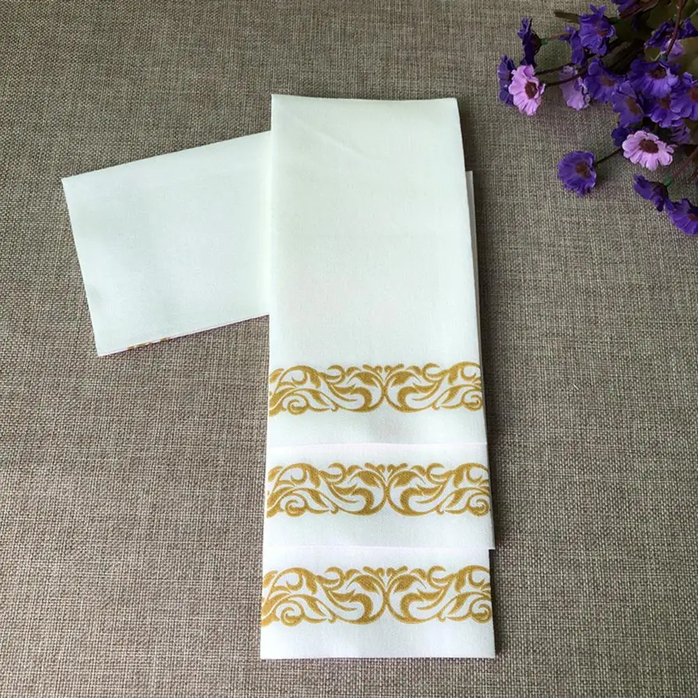 

50 Pcs Golden Floral Printed Napkins Disposable Paper H kerchiefs Serviettes for Wedding Party Elegant Tableware