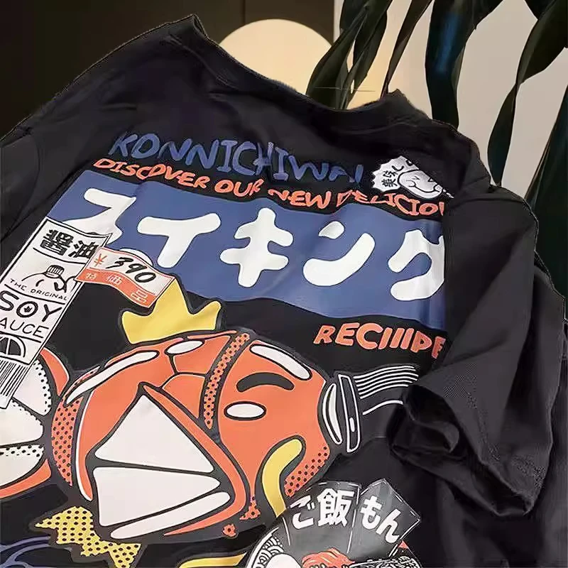 

Large Size Japanese Cartoon Printed Short Sleeved T-shirt for Women's Summer Fashion Brands Instagram High Street Clothes