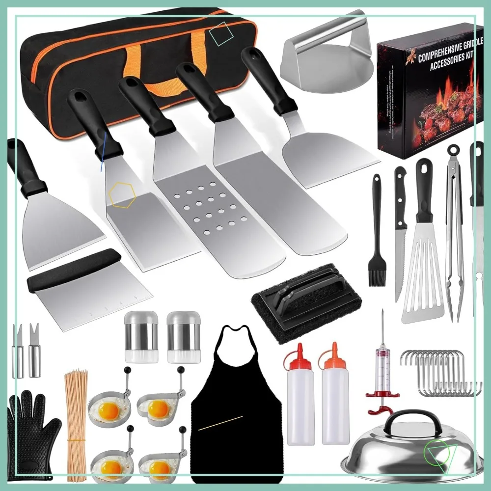 

139PCS Flat Top Grill Accessories Set with Spatulas, Basting Cover, and Tools for Outdoor Barbecue