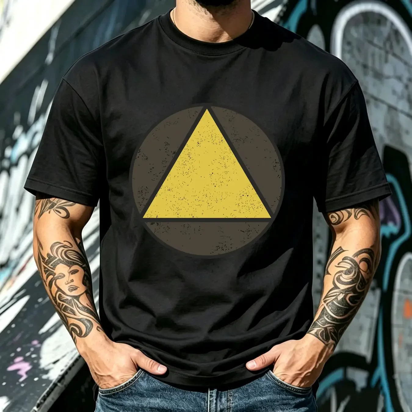 washed T Shirt Triangle Circle David Legion Haller Symbol Logo Sign Game Games Gaming vintage Washed streetwear Breathable
