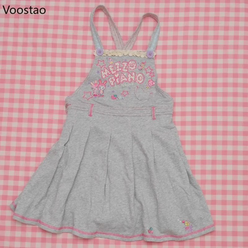 Japanese Kawaii Lolita Style Strap Dress Women Sweet Cartoon Embroidery Princess Mini Dresses Korean Fashion Grunge Y2k Dresses