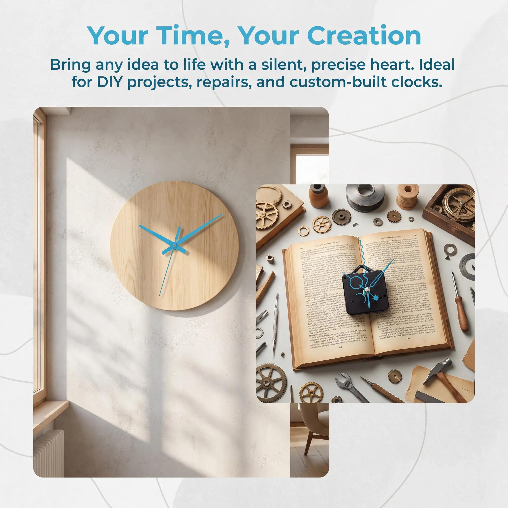Premium Silent Clock Movement Kit Metal Construction Precision Quiet Operation for Wall Desk DIY Cross Stitch Clocks Clock Core