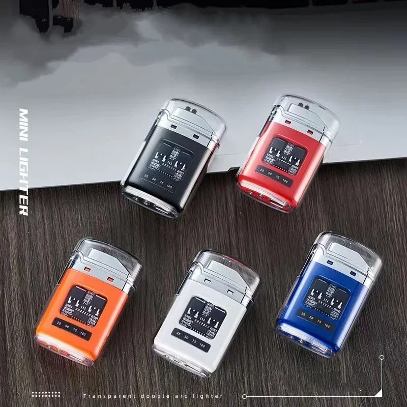 NEW Double Arc Type-C Rechargeable Lighter Transparent Shell LED Battery Display Pulse Plasma Outdoor Windproof Portable Lighter