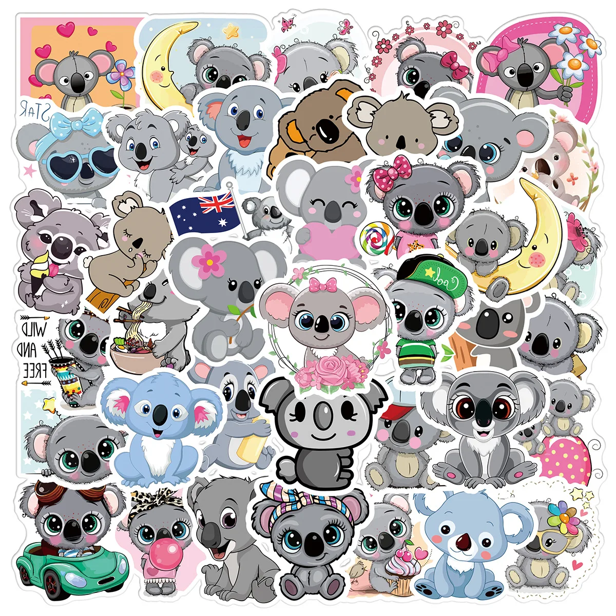 10/25/50pcs Cute Koala Stickers Cartoon Decals for DIY Stationery Suitcase Water Bottle Phone Laptop Skateboard Scrapbooking