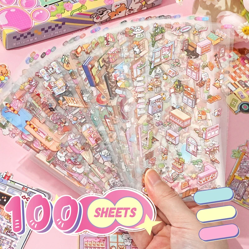 

3D Landscape Stickers 50 In 1 Miniature Scene Collection Educational DIY Handmade Collage Book Game for Girls Children's Gift