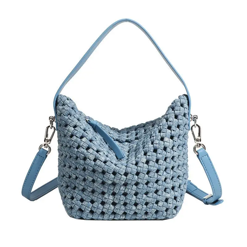 

Faionable mat Handwoven Denim Handbag Single oulder Bag Crossbody Bag Hollow out Bag New Sle Korean Version