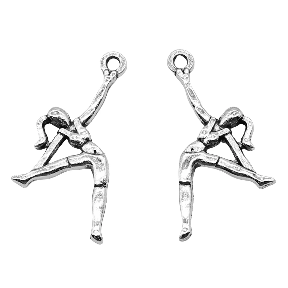 10pcs/lot 14x26mm Gymnast Charms For Jewelry Making Antique Silver Color 0.55x1.02inch