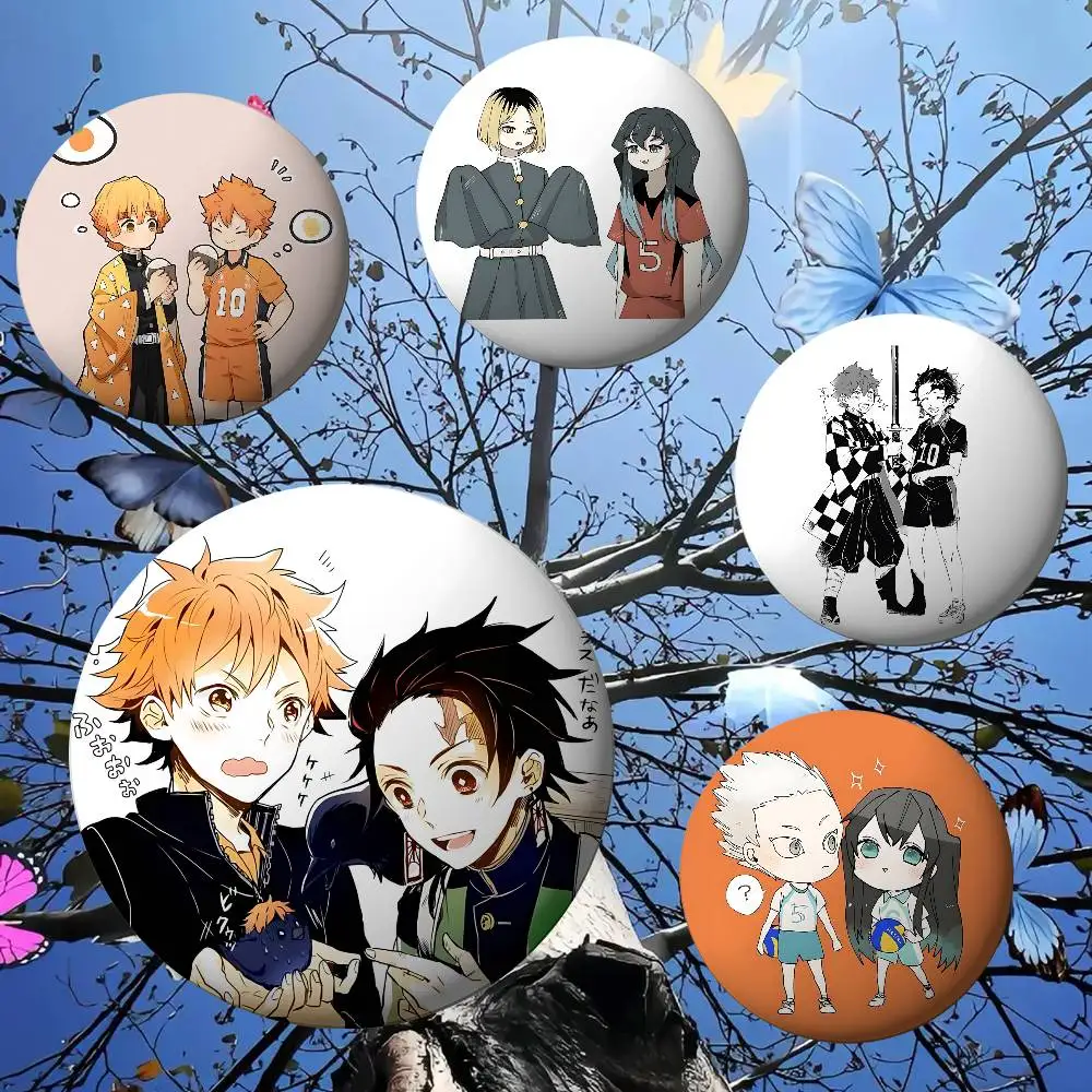 أمين H-Haikyuu وD-Demon القتلة شارات شارات الكرتون دبابيس مستديرة على ظهره سترة الاكريليك زر دبابيس جمع الهدايا