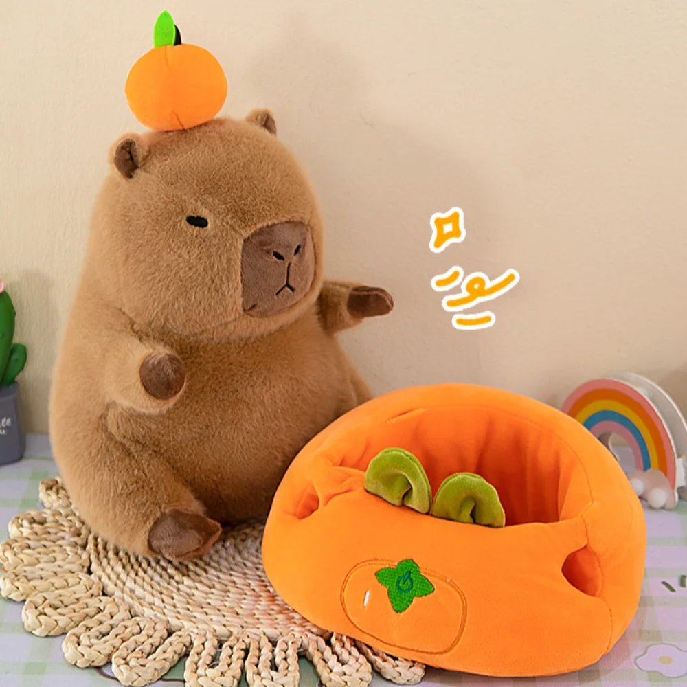 Gift Plush Capybara Doll Cartoon Capybara Sleep Pillow Hamburger Persimmon Stuffed Animals Fluffty Animal Doll