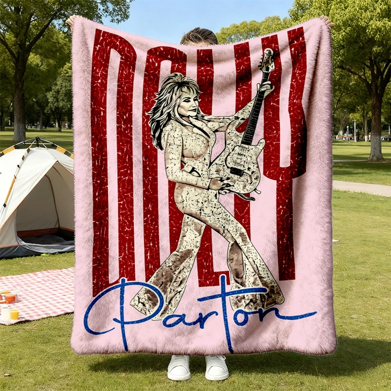 Dolly Parton Guitar Flannel Throw, Red Retro Country Music Cozy Blanket, Nashville Concert Outfit