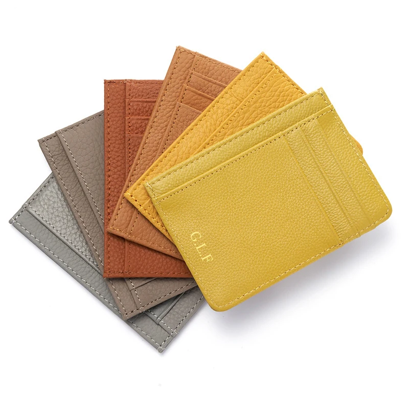 Real Leather Custom Letters Slim Card Holder For Woman Large Capacity Fashion Luxury Design Coin Purse Portable Man Card Wallet