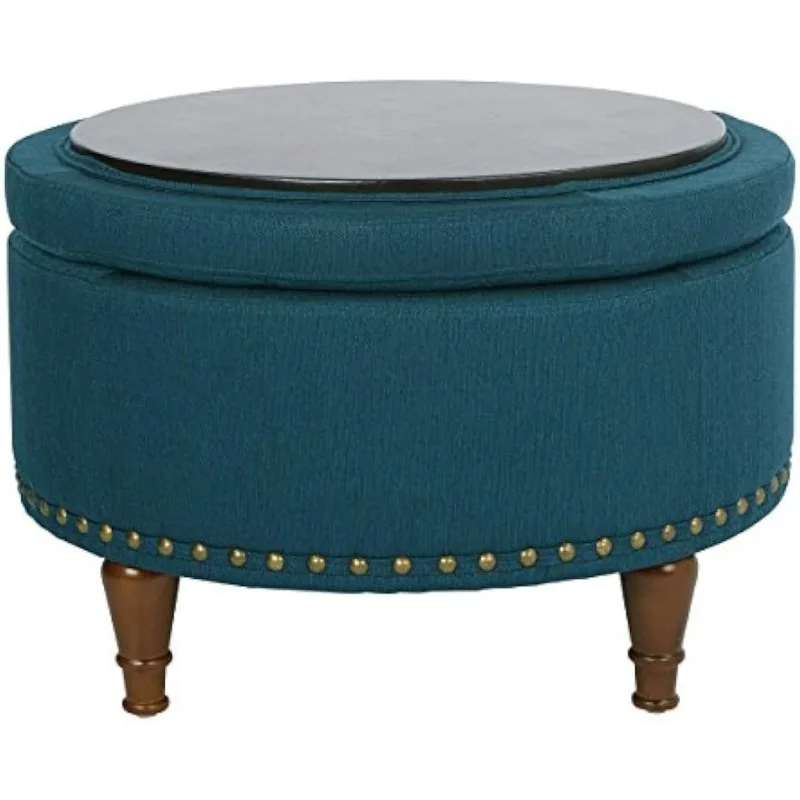 Mobilier de Rangement en Tissu Bleu Azur, Têtes de Clous en Bronze Antique