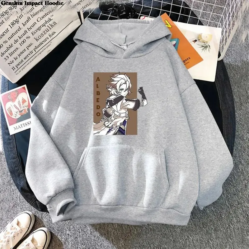 Y2K Albedo Hoodie Women Harajuku Oversized Genshin Impact Hoodies Woman Kawaii Pullovers Sweatshirt Clothes Genshin Hoody