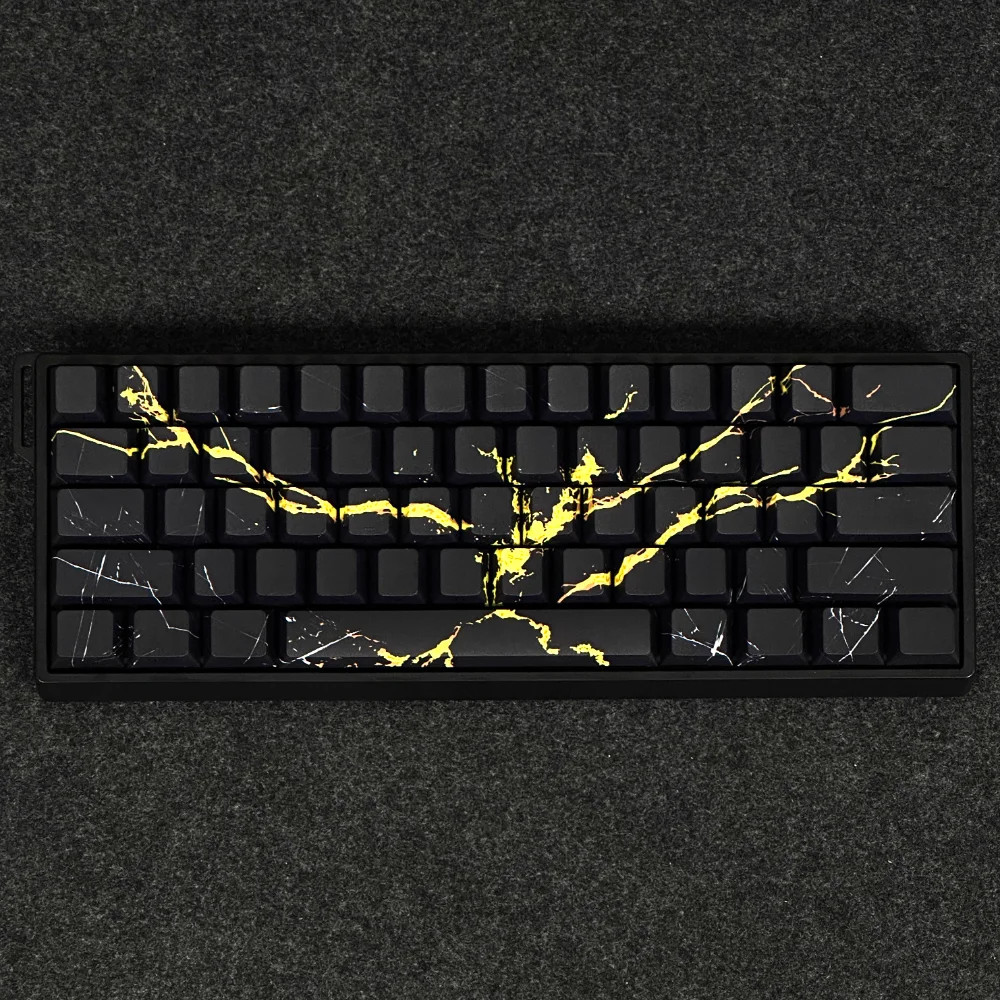 Black Gold Marble Keycap PBT Cherry Side Engraved Translucent Keychain Compatible with 60 68 75 87 Layout Mechanical Keyboard