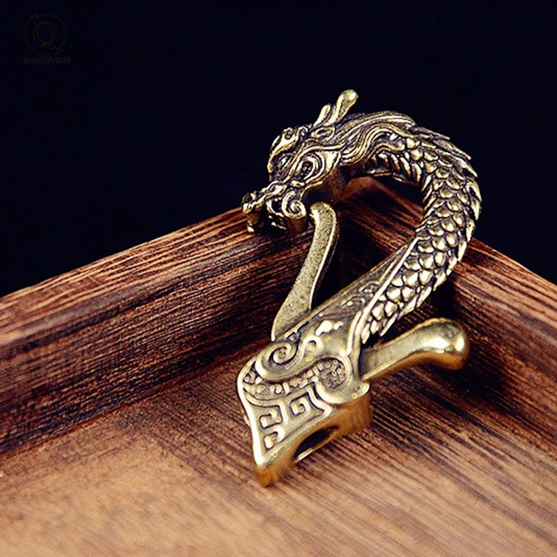 Brass Dragon Head Keychain Antique Craft Key Chains Lobster Clasps Keyring Waist Buckle Copper Vintage Car Key Holder