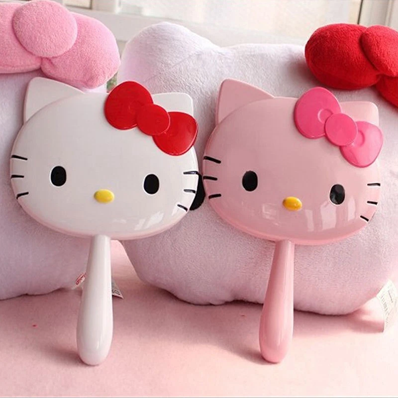 Espejo de maquillaje de mano de dibujos animados Sanrio Hello Kitty, Kawaii Kt Cat Handle, espejos de maquillaje, regalo de cumpleaños para niñas