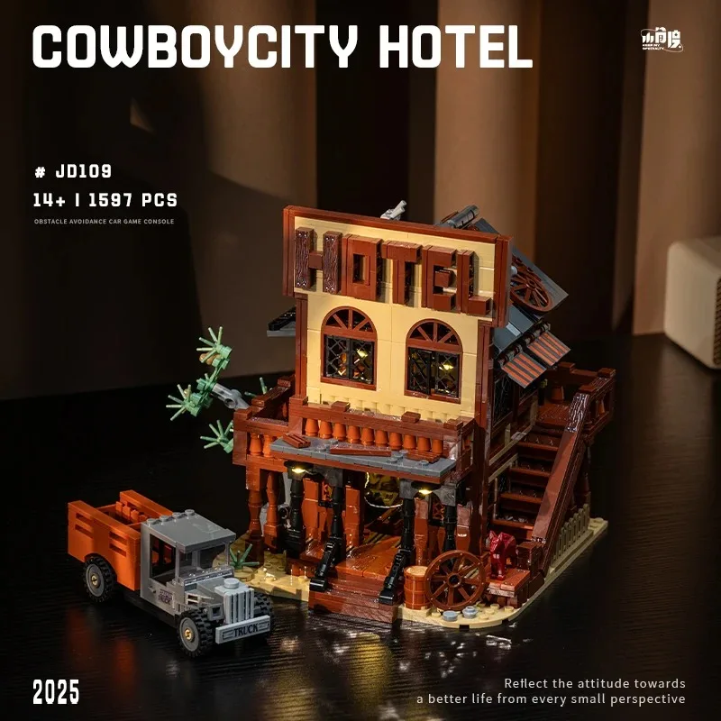 

1597PCS Creative Expert Western Cowboy City Hotel Building Blocks Set with Vintage Truck Model DIY Assembly Toys for Adults Gift
