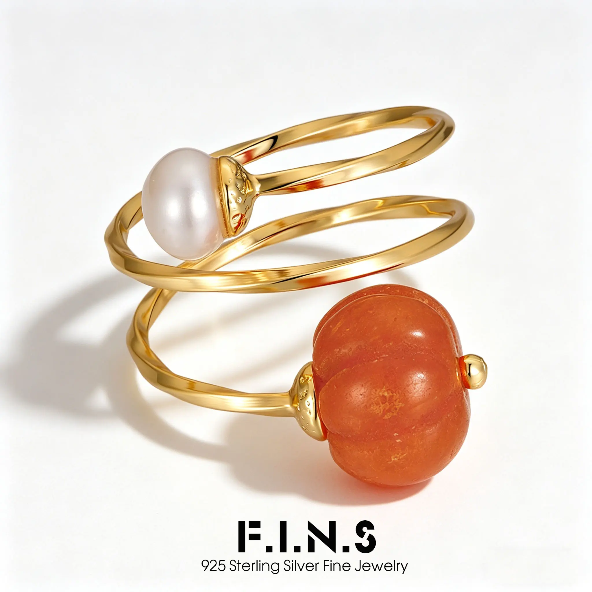 

F.I.N.S Original Multi Layered S925 Sterling Silver Pumpkin Ring For Women Chic INS Style Adjustable Finger Fine Jewelry Gifts