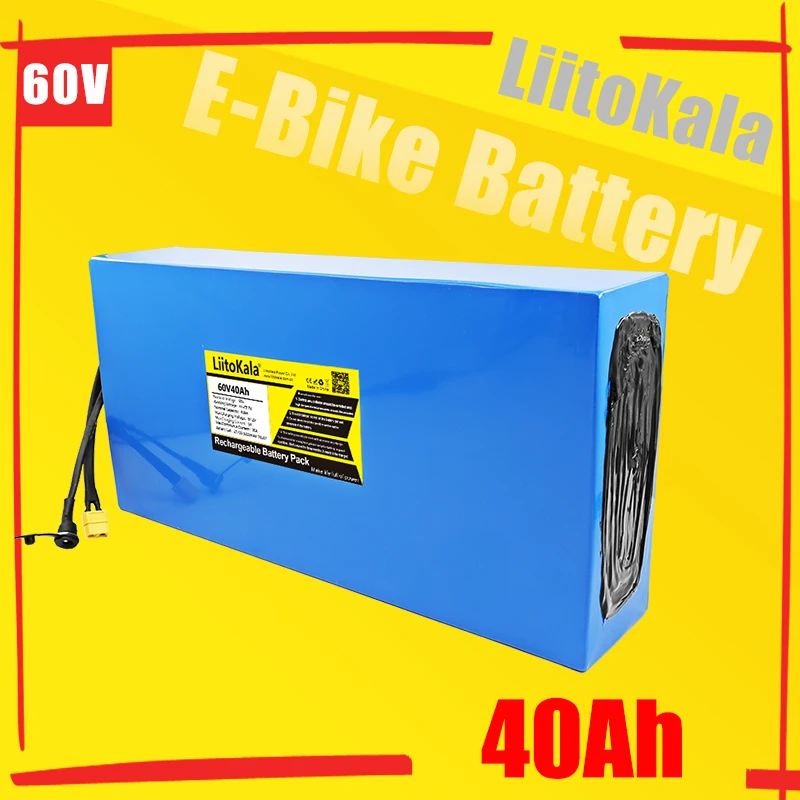 LiitoKala 60V40Ah Ebike Battery 60V Electric Bike 21700 16S8P Lithium Battery Pack 60V 3000W 2000W Electric Scooter Motor