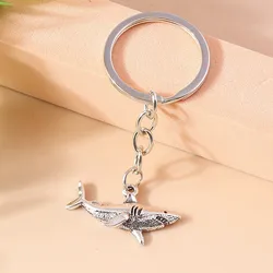 Antique Silver Color Animals Big Shark Keychain for Women Men Punk Whale Pendant Key Chains Keyrings Handmade Jewelry Gifts